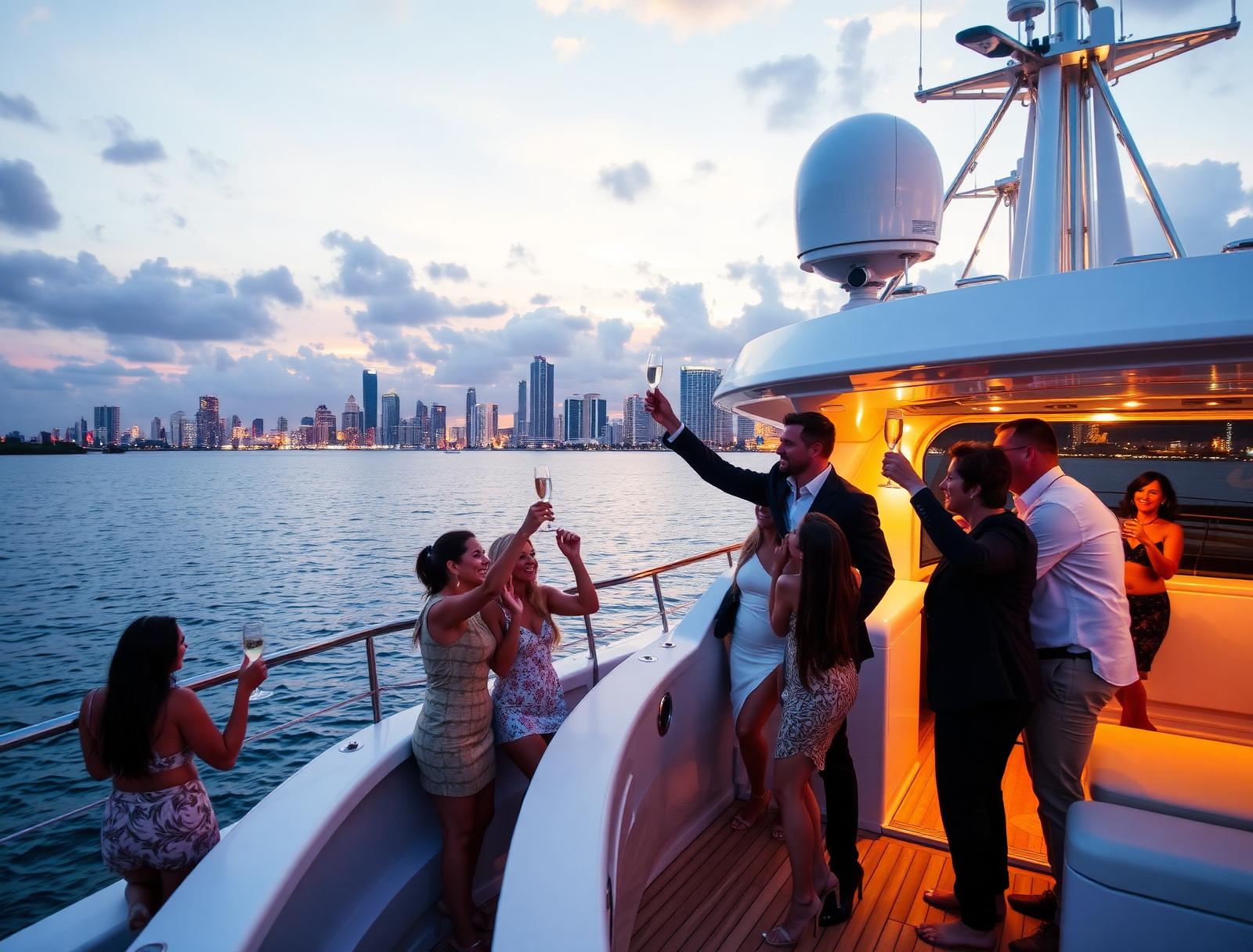 Private yacht cruising in Miami at golden hour